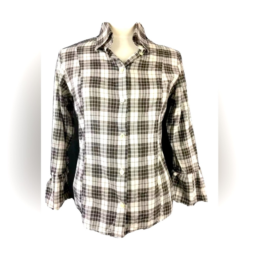 Fine Garments By Bell Jane Pleated Fan Cuff Fitted Shirt Size 8 EUC